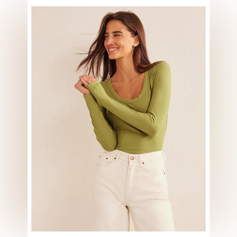 Boden Soft Ribbed Scoop Neck Top River Reed Green